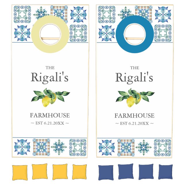 Custom Lemon and Amalfi Tile Cornhole Sets (Set)