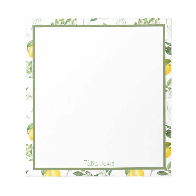 Custom Lemon and Floral Notepad (Front)