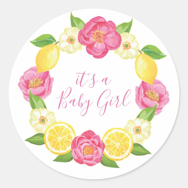 Custom Lemon Floral Baby Thank You Favor Sticker (Front)