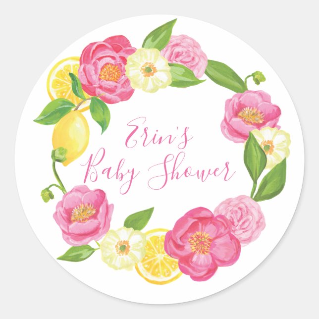 Custom Lemon Floral Wreath Thank You Favor Sticker (Front)