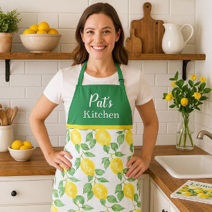 Custom Lemon & Green Leaves Kitchen Apron