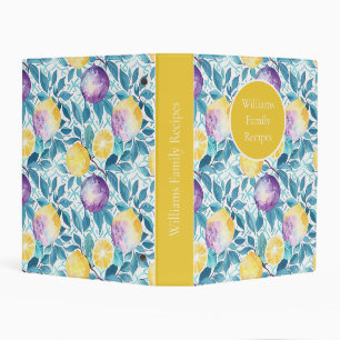 Custom Lemon Pattern Summer Recipe Organizer Mini Binder