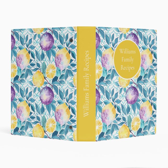  Custom Lemon Pattern Summer Recipe Organizer Mini Binder (Background)