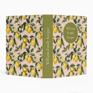 Custom Lemon Pattern Summer Recipe Organizer Mini Binder