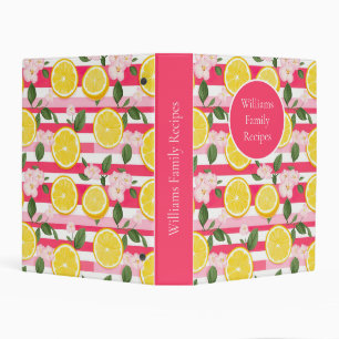 Custom Lemon Pattern Summer Recipe Organizer Mini Binder