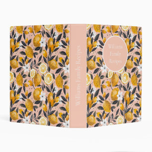 Custom Lemon Pattern Summer Recipe Organizer Mini Binder