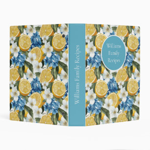 Custom Lemon Pattern Summer Recipe Organizer Mini Binder