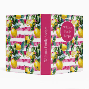 Custom Lemon Pattern Summer Recipe Organizer Mini Binder