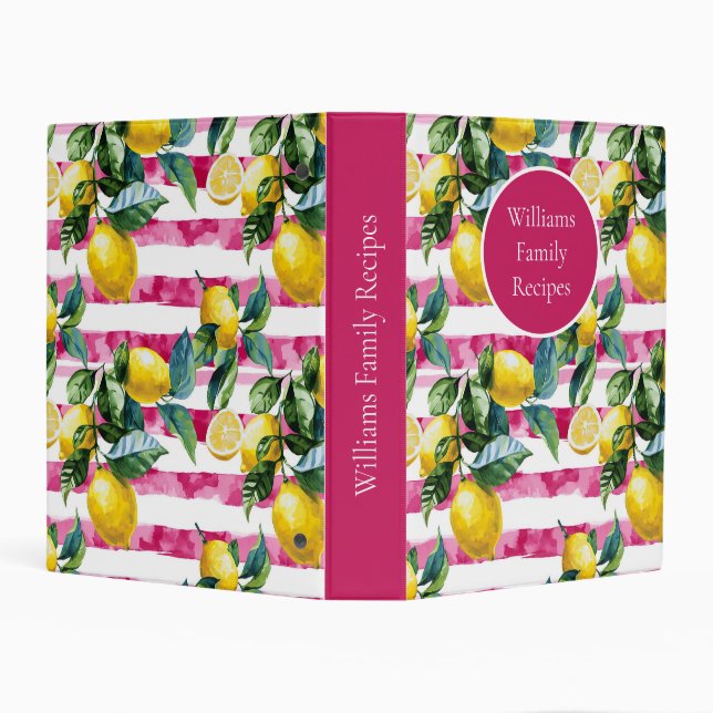  Custom Lemon Pattern Summer Recipe Organizer Mini Binder (Background)