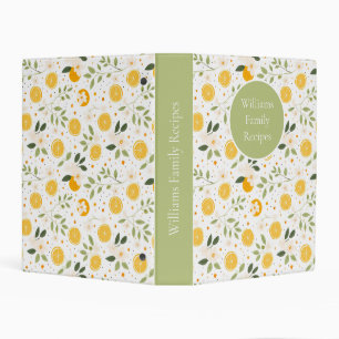 Custom Lemon Pattern Summer Recipe Organizer Mini Binder