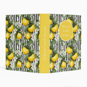 Custom Lemon Pattern Summer Recipe Organizer Mini Binder