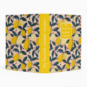 Custom Lemon Pattern Summer Recipe Organizer Mini Binder