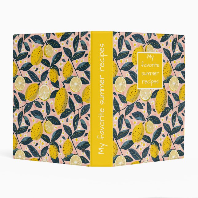  Custom Lemon Pattern Summer Recipe Organizer Mini Binder (Background)