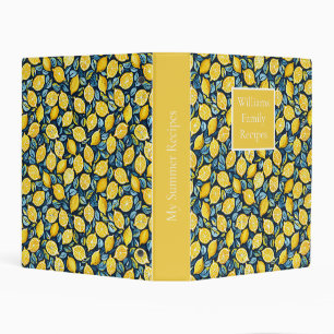 Custom Lemon Pattern Summer Recipe Organizer Mini Binder