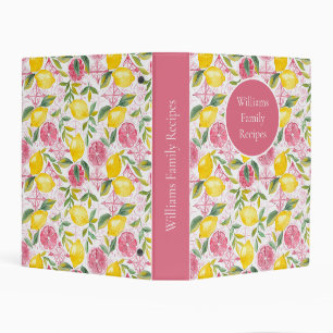 Custom Lemon Pattern Summer Recipe Organizer Mini Binder