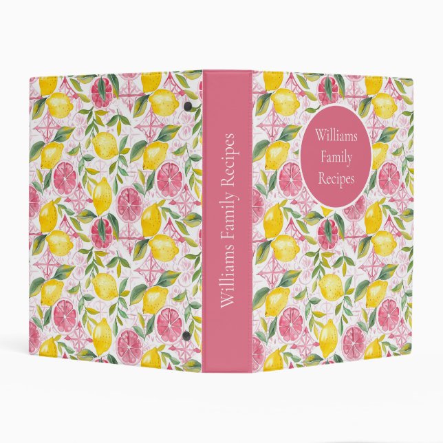  Custom Lemon Pattern Summer Recipe Organizer Mini Binder (Background)