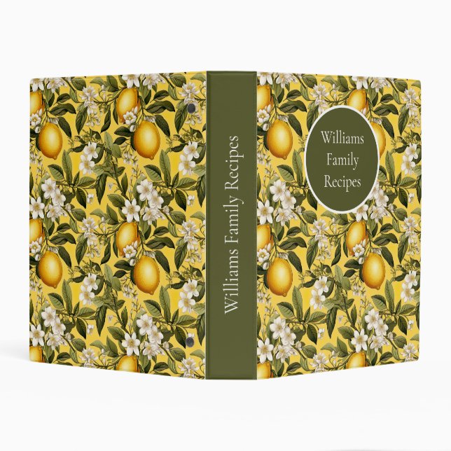  Custom Lemon Pattern Summer Recipe Organizer Mini Binder (Background)