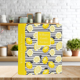 Custom Lemon Pattern Summer Recipe Organizer Mini Binder