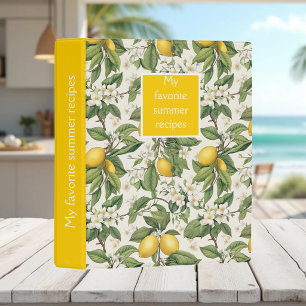 Custom Lemon Pattern Summer Recipe Organizer Mini Binder