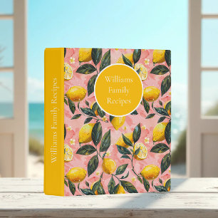 Custom Lemon Pattern Summer Recipe Organizer Mini Binder