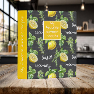 Custom Lemon Pattern Summer Recipe Organizer Mini Binder