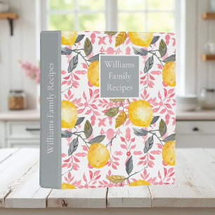 Custom Lemon Pattern Summer Recipe Organizer Mini Binder