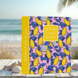 Custom Lemon Pattern Summer Recipe Organizer Mini Binder