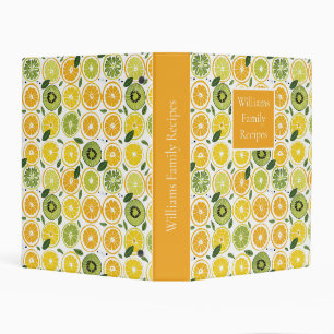 Custom Lemon Pattern Summer Recipe Organizer Mini Binder