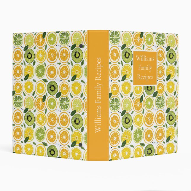  Custom Lemon Pattern Summer Recipe Organizer Mini Binder (Background)