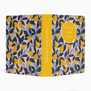 Custom Lemon Pattern Summer Recipe Organizer Mini Binder