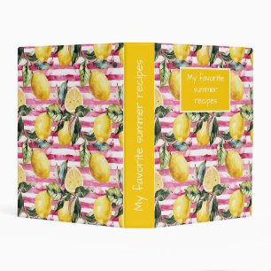 Custom Lemon Pattern Summer Recipe Organizer Mini Binder