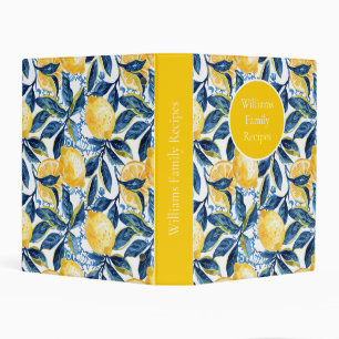 Custom Lemon Pattern Summer Recipe Organizer Mini Binder
