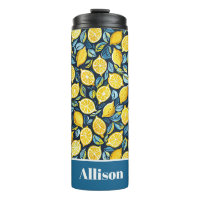 Custom Lemon Pattern Water Bottle with Name