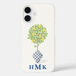 Custom Lemon Topiary Chinoiserie Vase Monogram iPhone 16 Case
