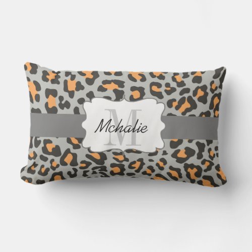 Custom Leopard Black Gray Orange Lumbar Pillow