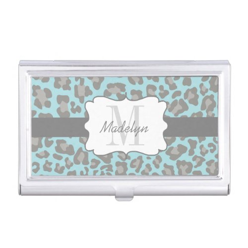 Custom Leopard Blue and Gray Business Card Case