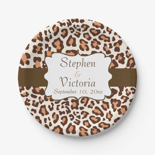 Custom Leopard Brown Tan Cream Paper Plates (Front)