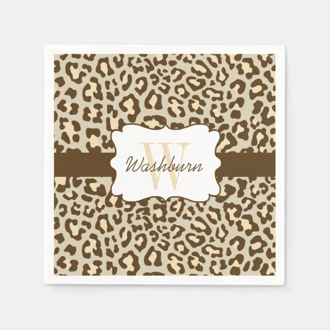 Custom Leopard Brown Tan Peach Cocktail Napkin (Front)