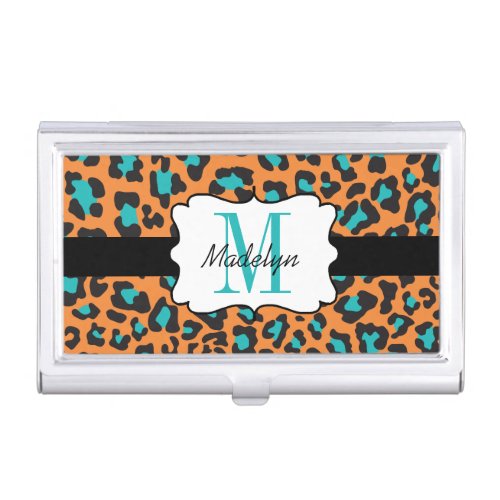 Custom Leopard Orange Black Aqua Card Case