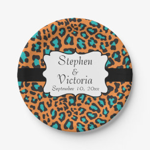 Custom Leopard Orange Black Aqua Paper Plates