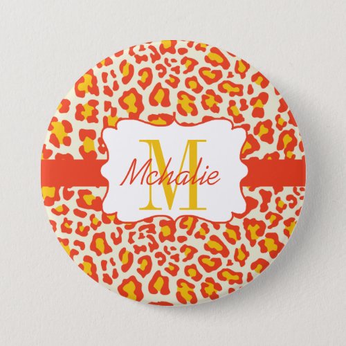 Custom Leopard Orange Yellow White Button