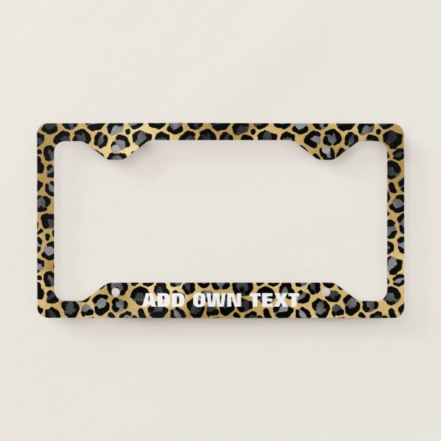 Custom Leopard Print | Black , Gold & Gray License Plate Frame (Front)