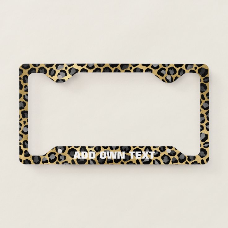 Custom Leopard Print Black , Gold & Gray License Plate Frame Zazzle