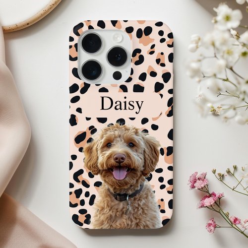 Custom Leopard Print Dog Photo with Name iPhone 15 Pro Case