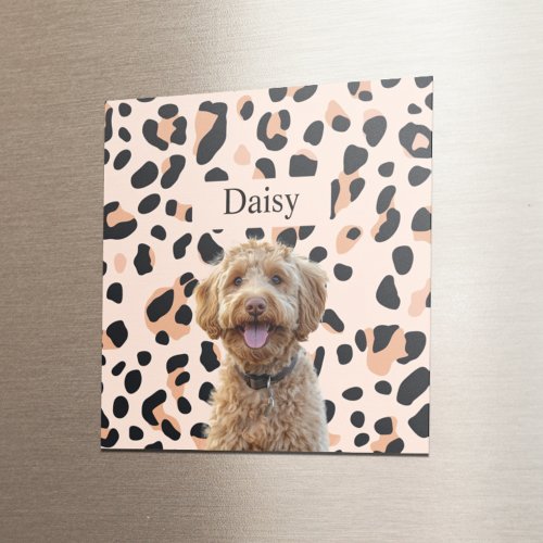 Custom Leopard Print Dog Photo with Name Magnet