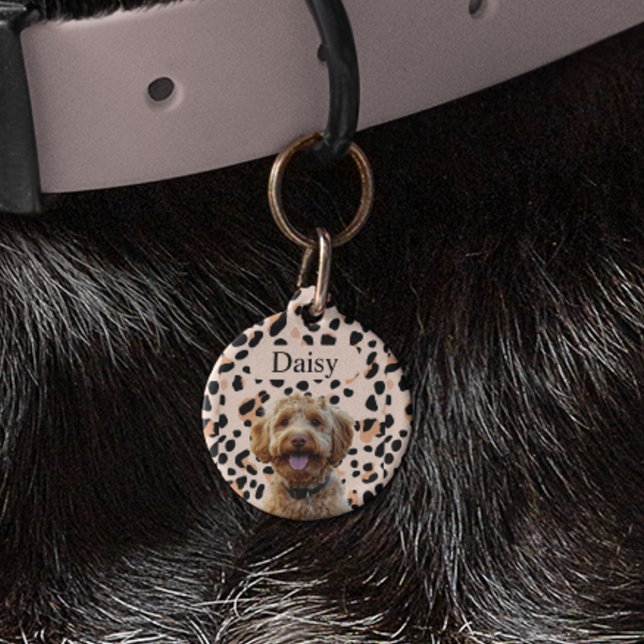 Custom Leopard Print Dog Photo with Name  Pet ID Tag (Creator Uploaded)