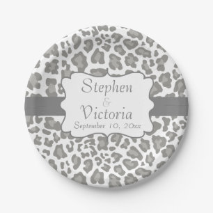 Custom Leopard Print White and Gray Paper Plates