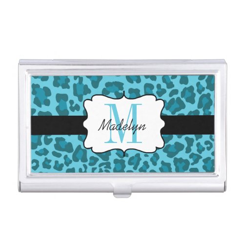 Custom Leopard Shades of Blue Business Card Case