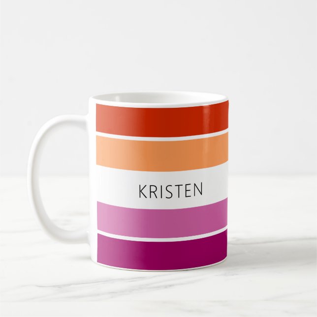 Custom Lesbian Flag Colors Stripes With Name  Coffee Mug (Left)