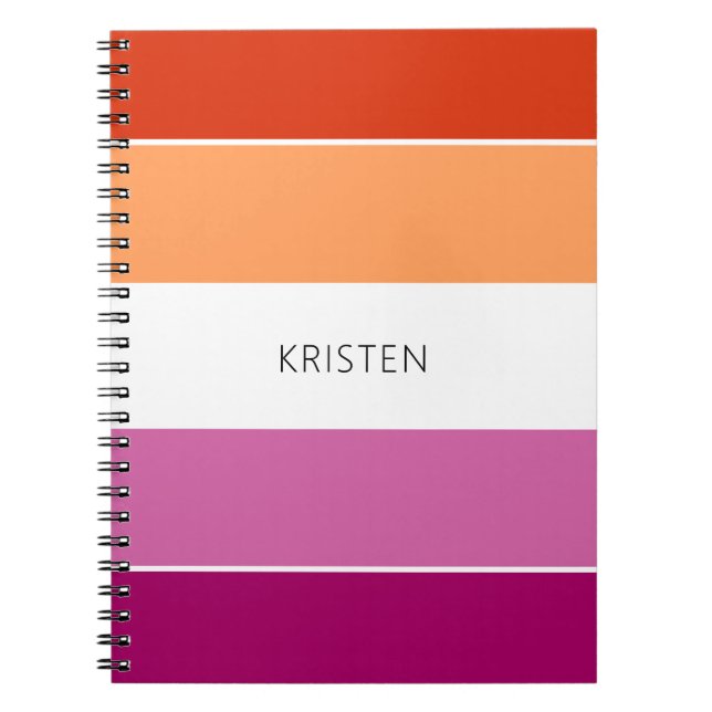 Custom Lesbian Flag Colors Stripes With Name Notebook (Front)